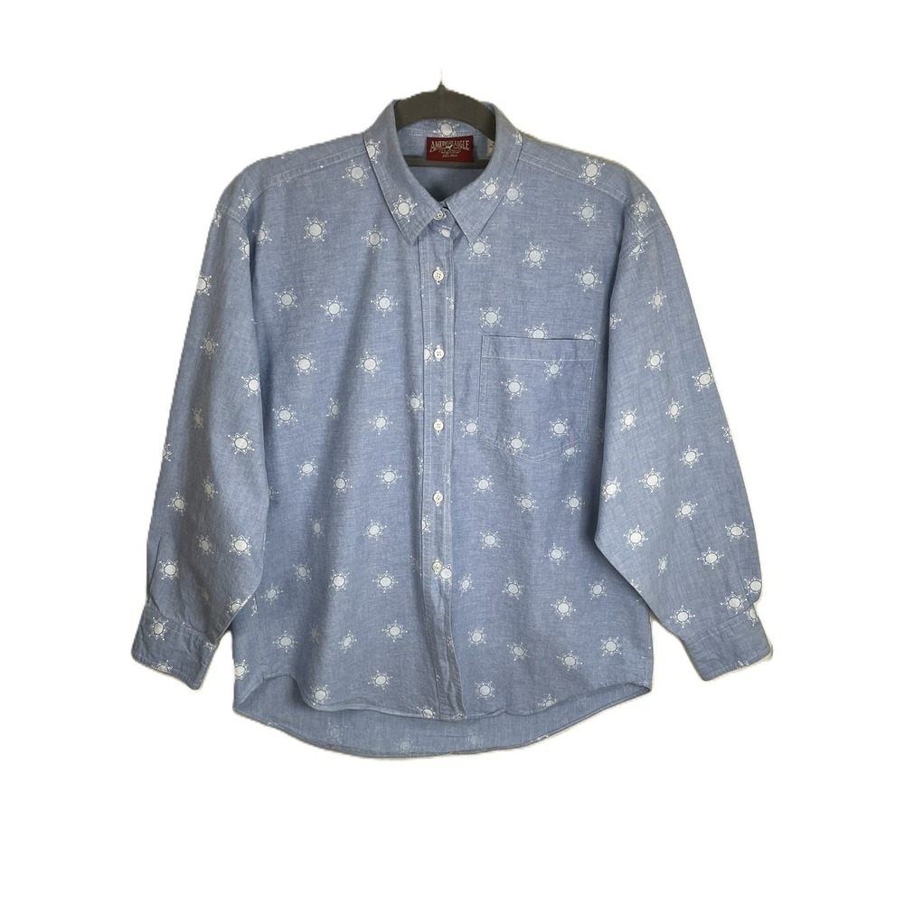 VTG American Eagle For Her Large Celestial Sun Sunburst Chambray Shirt Cotton